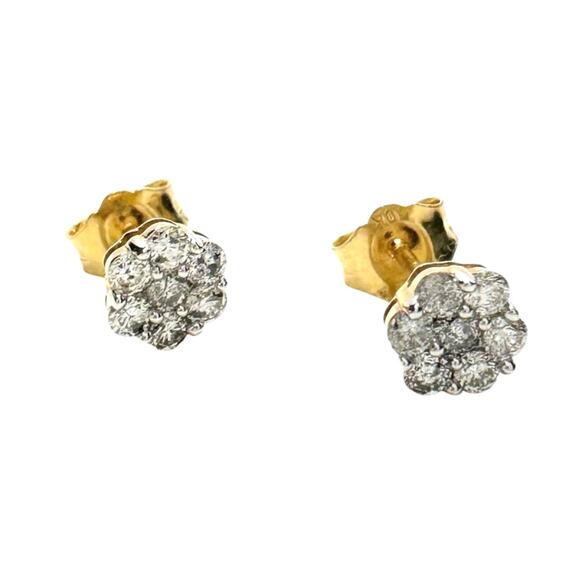 1/3 Ct Natural Diamond Cluster Flower Earrings 10kt Gold - Picture 3 of 8